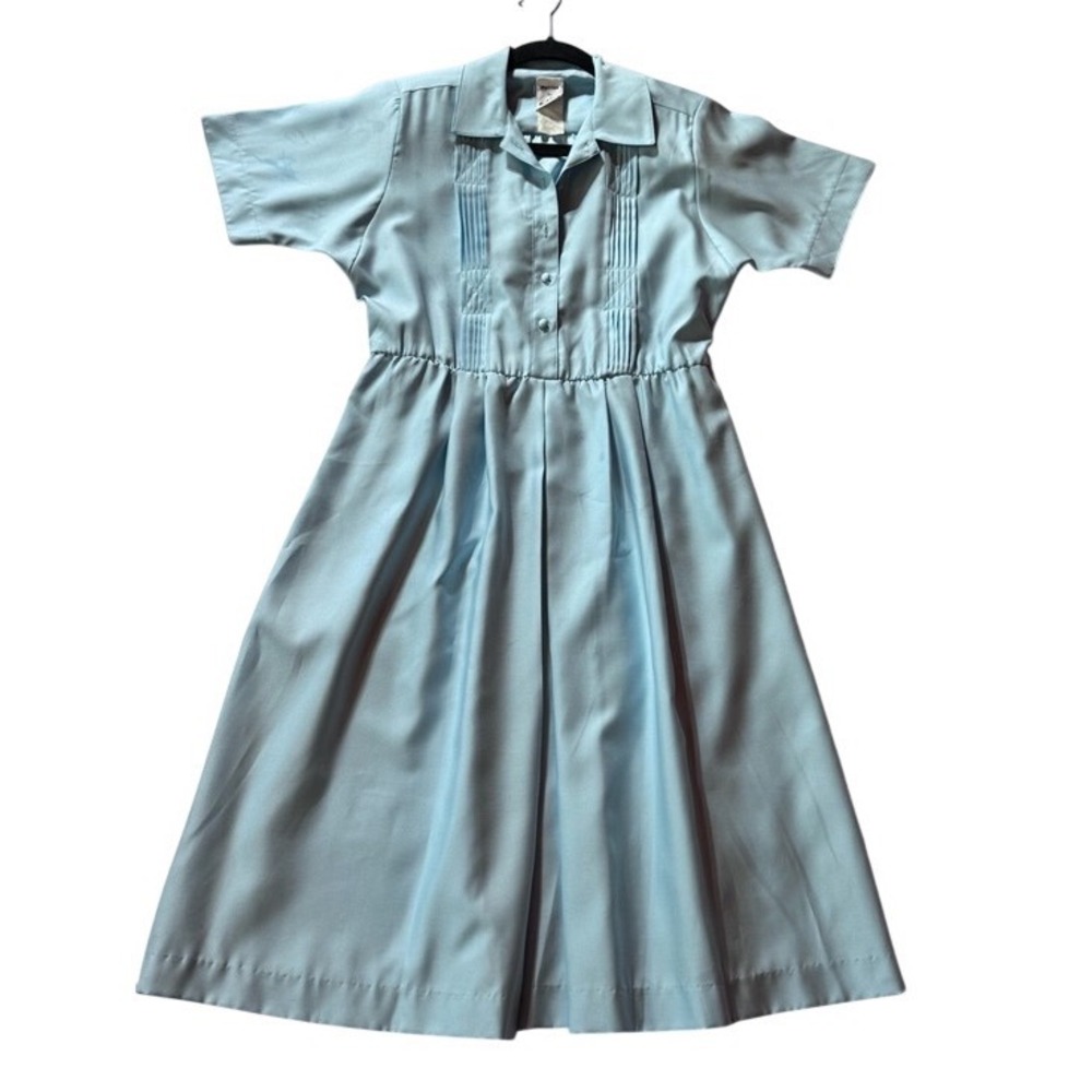 Willi Vintage Blue Pleated Shirt Dress Size 6 Made in USA